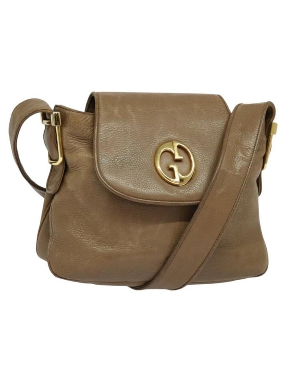 Authentic GUCCI Shoulder Bag Leather Brown Gold